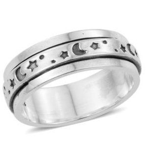 Sterling Silver Moon Star Anxiety, Fidget Spinner Ring
